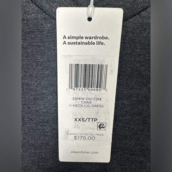 NWT Eileen Fisher Stretch Fine Jersey Knit V-Neck Tank Dress XXS - Picture 2 of 7